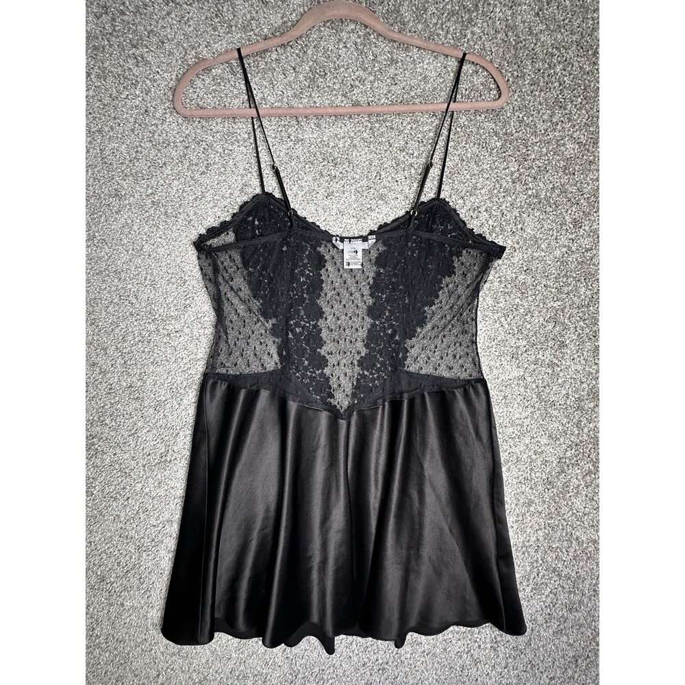 Flora Nikrooz Showstopper Chemise Black Lace Satin Nightgown Slip Dress L - Picture 9 of 9